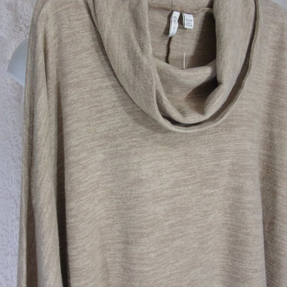 Oversize Cowl Neck Sweater Top Winter Oatmeal Tan Size Plus 22/24 - Picture 2 of 4